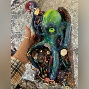 Octopus sculpture Wall Art Ocean Theme black light Handmade artwork Artettina US